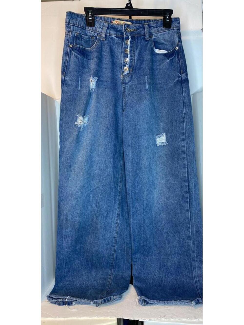 Elite Jeans High Rise Wide  Baggy Woman’s Size 13/31 Distressed Button Style Y2K